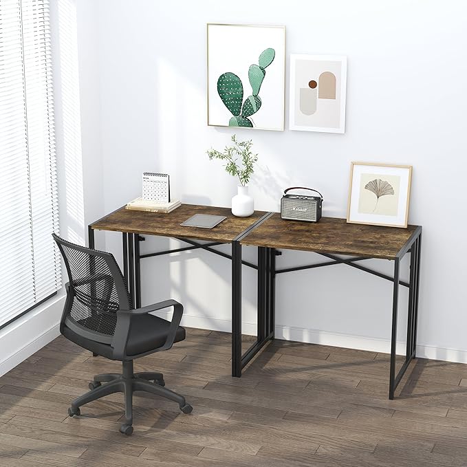 32 inch Small Folding Computer Desk, Writing Gaming Computer Desk for Small Spaces, No Assembly Required Home Office Desk, Rustic Brown-NeatNest