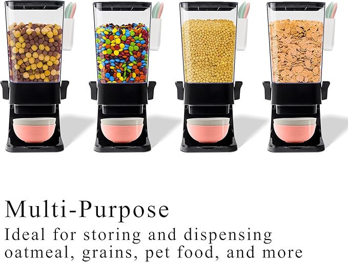 Cereal Dispenser Countertop Black 2 Pack with Bowls Spoons Cutlery Box, 5.5 QT Dry Food Dispenser Snack Organizer Containers Storage for Pantry Kitchen Organization Oatmeal Nut-NeatNest
