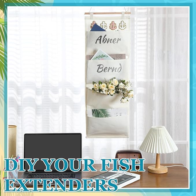 Fish Extender Cruise Gift Hanging Organizer with 4 Pockets and 4 Pcs Iron on Anchor Patches Cabin Door Hanger Storage Bag 2025 FE for Exchange Gifts and Pixie Dusting(Beige, Pink, White)-NeatNest