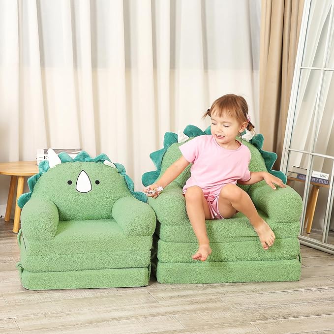 Foldable Kids Sofa, Triceratops Toddler Couch with Tri Folding Foam Cushions, Comfy Kids Couch for Age 3-6-NeatNest