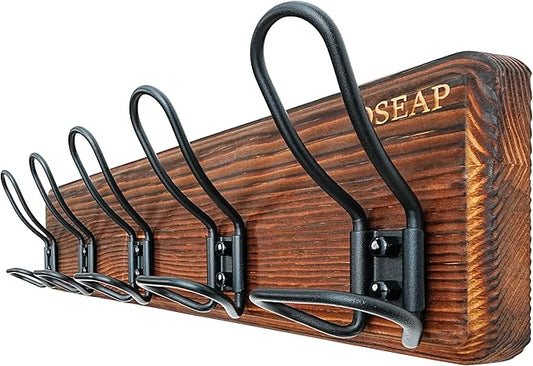 Dseap Coat Rack Wall Mounted - Heavy Duty Farmhouse Rustic Wall Coat Hanger with 5 Wire Hooks for Clothes Hat Jacket Towel, RusticWire, G25A, Rustic Brown & Black-NeatNest