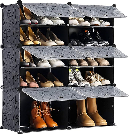 Shoe organizer Cabinet,24 Pair shoe rack organizer closet, DIY Narrow Standing Stackable Space Saver Shoe Cabinet with Doors-NeatNest