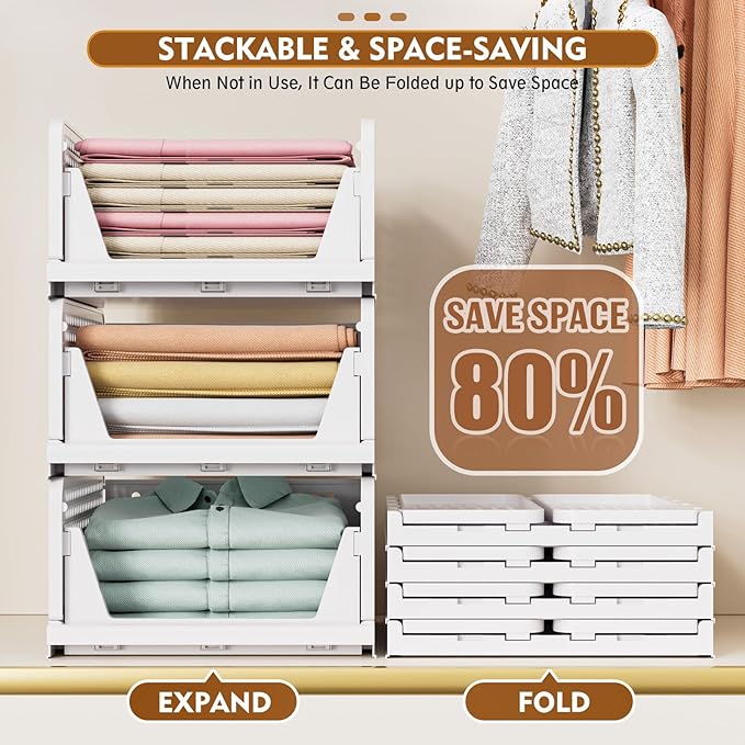 SNSLXH 5 Pack Stackable Closet Organizer Box, Multifunctional & Foldable Closet Storage Basket for Bathroom Kitchen Laundry Room Wardrobe Storage, Space-Saving Clothes Storage Drawer Organizer, Yellow-NeatNest