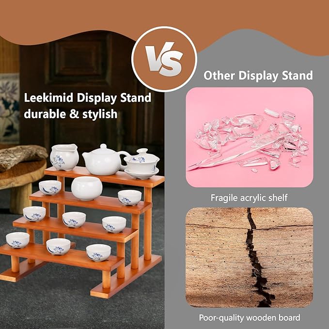 4 Tier Wooden Display Riser Stand Perfume Organizer, Dessert Table Display Set, Solid Wood Food Display Stands for Party, Bamboo Rustic Solid Wood Shelf for Cupcakes, Perfume, Cologne, Spiece-NeatNest