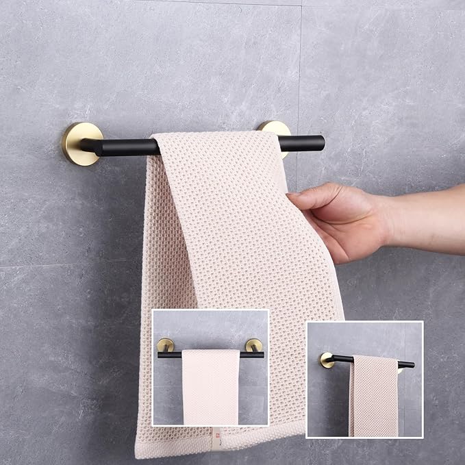 GERZWY 12-Inch Bathroom Towel Bar Modern Round Style SUS 304 Stainless Steel Bath Towel Bar Wall Mount (Black & Gold) AG1101C30.5-BD