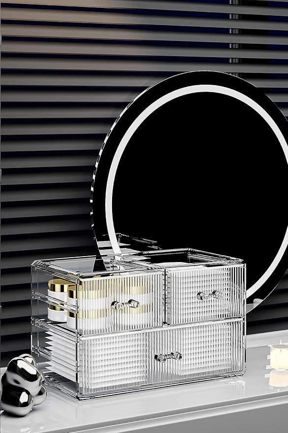 ZHIAI Stackable Storage Drawers, Acrylic Bathroom Counter Organizer Clear Makeup Organizers for Vanity, Kitchen Cabinets, Bathroom, Undersink, Home Organization and Storage (3 Drawers, Pattern A)-NeatNest