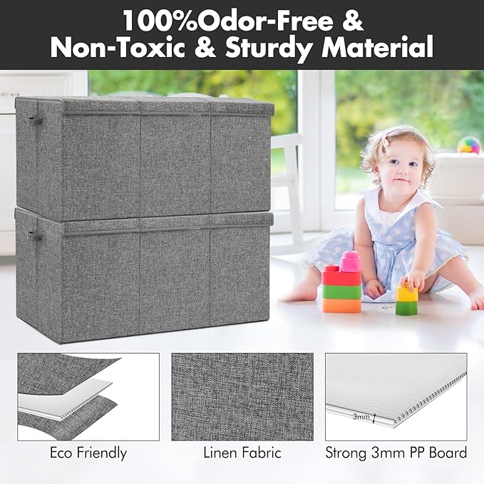 Extra Large Toy Box 167L, Sturdy Toy Storage Chest Organizer Bin Baskets with 2 Removable Divider for Boys, Girls, Kids, Nursery, Bedroom, Playroom, 35.5"x17" x17"(Linen Gray)-NeatNest