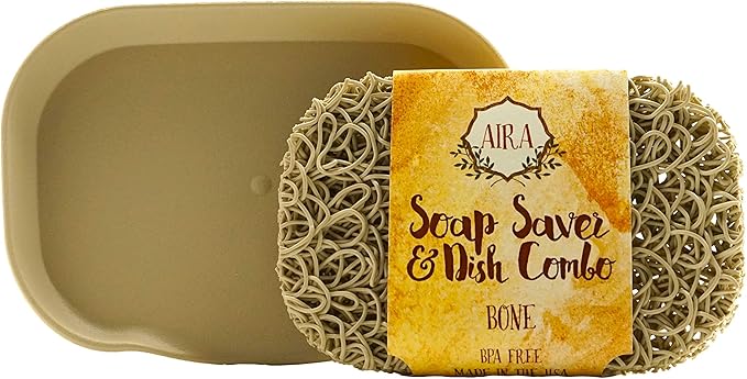 Aira Soap Saver - Soap Dish & Holder Accessory - USA Made, BPA Free - Drains Water, Circulates Air - Extends Soap Life - Fits All Dish Sets - Bone Dish Combo-NeatNest