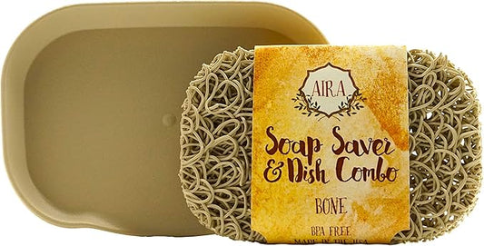 Aira Soap Saver - Soap Dish & Holder Accessory - USA Made, BPA Free - Drains Water, Circulates Air - Extends Soap Life - Fits All Dish Sets - Bone Dish Combo-NeatNest