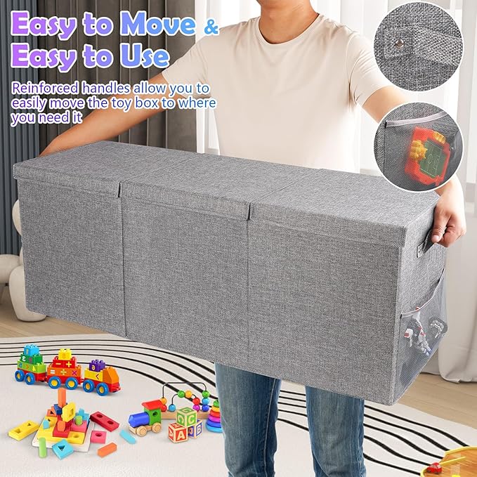 Extra Large Toy Box Chest with Lid, Kids Toy Storage Organizer for Boys Girls, Big Toy Bin Basket Extra Large Toy Storage Box for Living Room Playroom Nursery 40L x14 x16