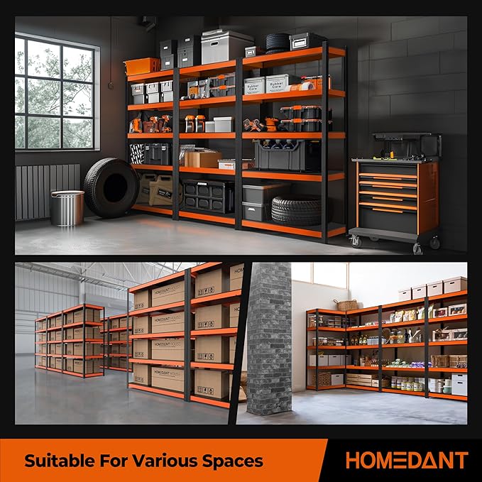 HOMEDANT House 5-Tier Orange-Black 48.1" W x 16.5" D x 71.3" H Laminated Metal Shelving Unit Adjustable Storage Utility Rack Heavy Duty Shelves Organization Shelf Kitchen Garage Pantry Closet 1Pack-NeatNest