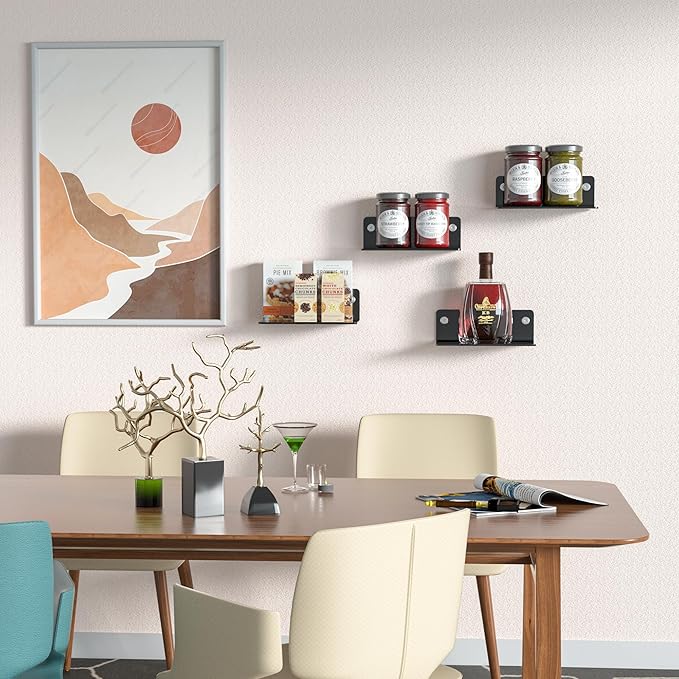 8 Inch Black Small Wall Shelves, Acrylic Wall Mounting Ledges Display, Acrylic Black Shelf for Figures, Collectibles, Plants, Décor, Toiletries, 4'' Depth, 2 Pack-NeatNest