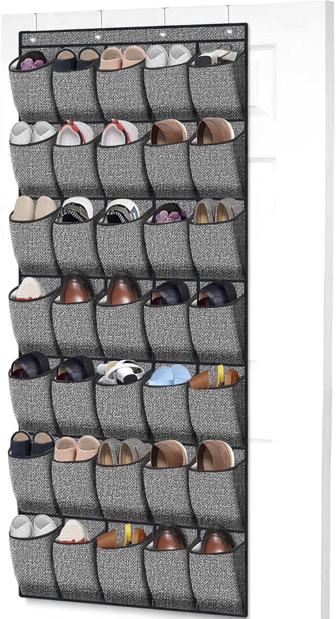 35 Pockets Over the Door Shoe Organizer, Hanging Door Shoe Rack for Closet, Large Shoe Storage Holder Zapateras Organizer for Shoes (Black)-NeatNest
