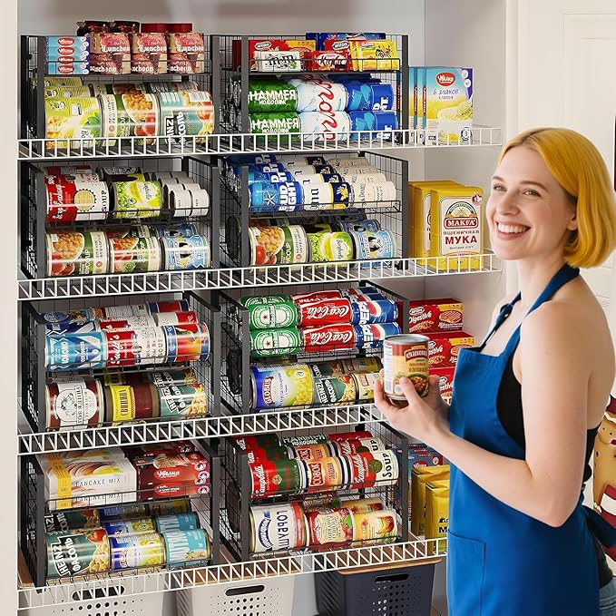 JKsmart 2-Tier Stackable Rack Organizer for Pantry, Adjustable Dispenser Holds Up to 90 Cans, Storage Holder for Various Ounces of Canned Drinks, Black, 3 Pack-NeatNest
