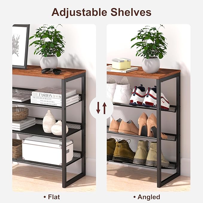 Industrial Shoe Rack - Sturdy Steel Entryway Shoe Organizer with Spacious Top - Strong Mesh Shoe Storage Shelves - Adjustable Shoe Stand for Closet Organization (4-Tier)-NeatNest