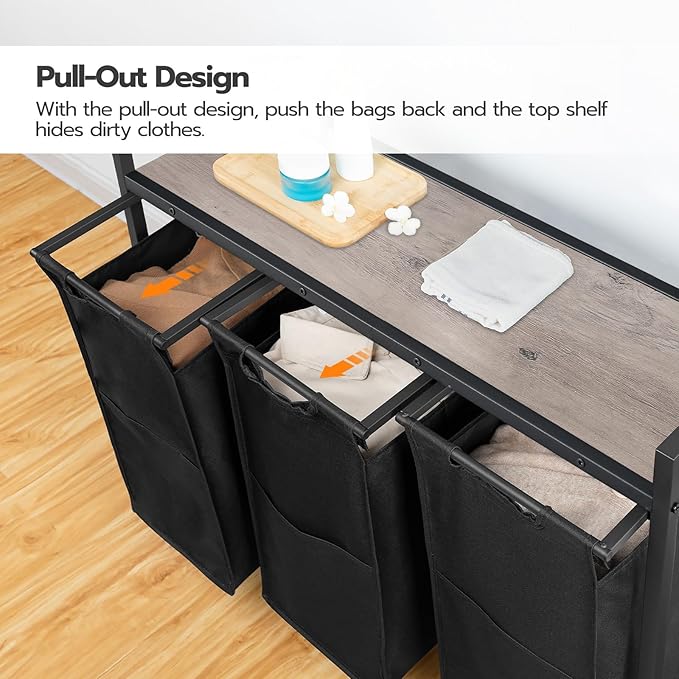 HOOBRO Laundry Sorter 3 Section, Laundry Hamper with Wheels, 3 × 11.5 Gal (43.4L), Rolling Laundry Basket, Pull-Out and Removable Oxford Fabric Bags, Greige and Black BG76XY01-NeatNest