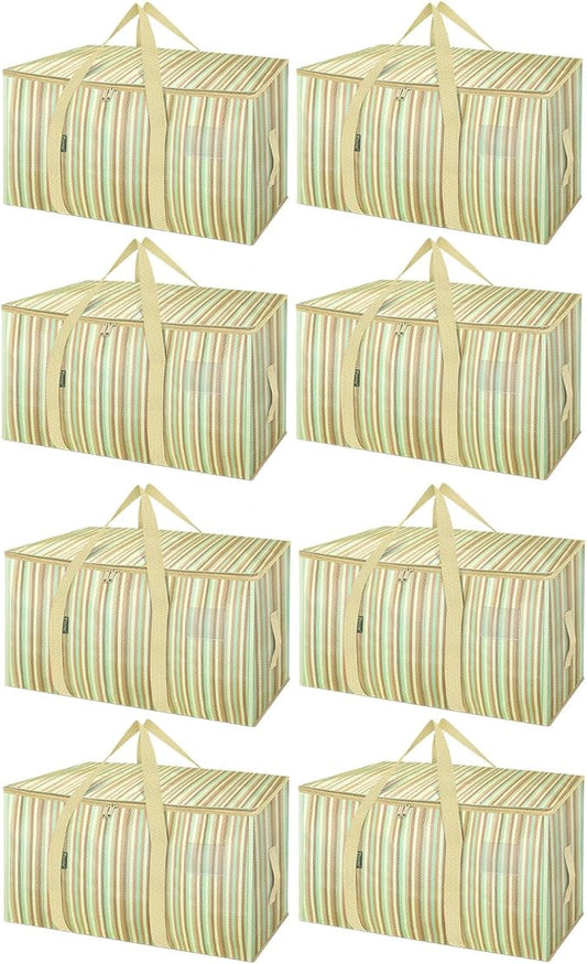 BALEINE 8-Pack Oversized Moving Bags with Reinforced Handles, Heavy-Duty Storage Tote for Clothes, Moving Supplies (Color Strip, 8-Pack)-NeatNest