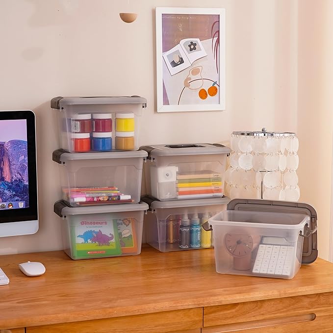 Citylife 4 Packs 6 QT Plastic Storage Bins with Latching Lids Stackable Storage Containers for Organizing Clear Storage Box for Garage, Closet, Kitchen-NeatNest