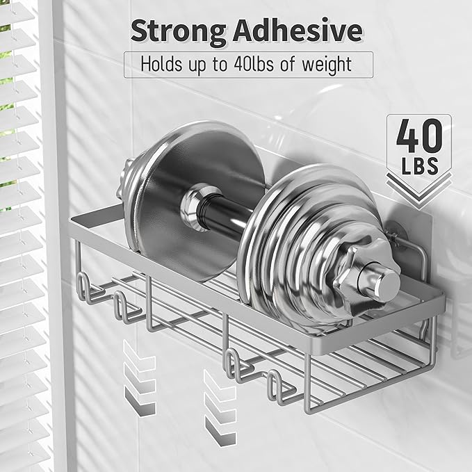 10 Pack Shower Caddy Organizer Rack Shelf for Inside Shower, Self Adhesive Wall Storage Basket Rustproof Stainless Steel Shampoo Holder Bathroom Accessory Decor Set, Grey-NeatNest