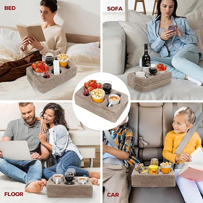 Couch Cup Holder Pillow,Couch Drink Holder,Rectangle Couch Caddy for Coffee Cup,Phone,Remote,Couch Cup Holder Tray for Bed,Car,Sofa,Table-NeatNest
