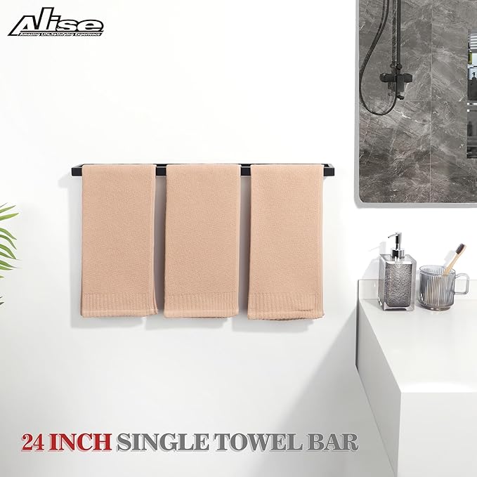 Alise Bath Towel Bars,24 Inch Towel Holder Towel Racks for Bathroom and Lavatory,SUS304 Stainless Steel Hand Towel Hanger Rail Wall Mount,Matte Black GJF060-B