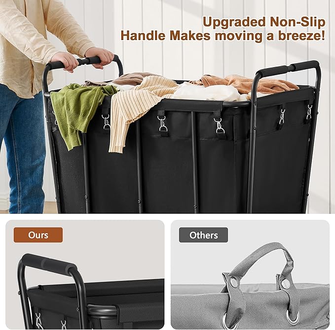 Hoctieon Large Laundry Cart with Wheels, 400L Heavy Duty Laundry Basket Organizer, Rolling Hamper Sorter for Clothes Storage, Industrial Dirty Clothes Hamper for Home & Hotel, Black-NeatNest