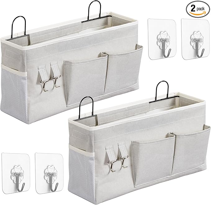 2pcs Large Wall Hanging Storage Bag, Door Closet Linen Fabric Pockets Organizer, Waterproof Multi Functional for Living Room Bedroom Bathroom Kitchen Office RV Camper with Hooks Grey-NeatNest