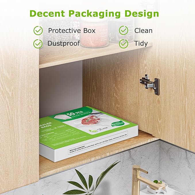 Bonsenkitchen Precut Vacuum Sealer Bags, 50 Pint 6" x 9" Food Sealer Bags, Food Grade, BPA Free, Heavy Duty, Customized Size Vacuum Bags for Vac Storage, Meal Prep or Sous Vide Cooking, VB10-NeatNest