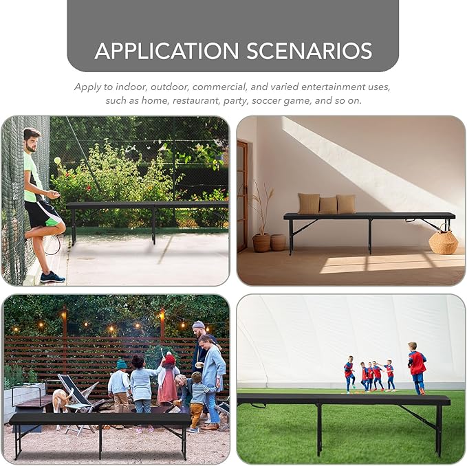 AJP Distributors 2 Pack 6 Foot Portable Plastic Folding Bench 6FT 72" Half Foldable Heavy Duty Seat w/Carry Handle - Indoor Outdoor Backyard Camping Picnic BBQ Party Wedding Dining Event Meeting Black-NeatNest