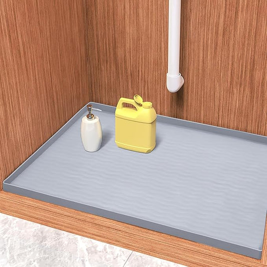 URMONA Waterproof Silicone Under Sink Mat 40'' x 22'' Shelf Liner for Kitchen and Bathroom, Cabinet and Counter Protector, Storage and Organizers, Litter Mat, Pet Cat Puppy Essentials(Light Grey)-NeatNest