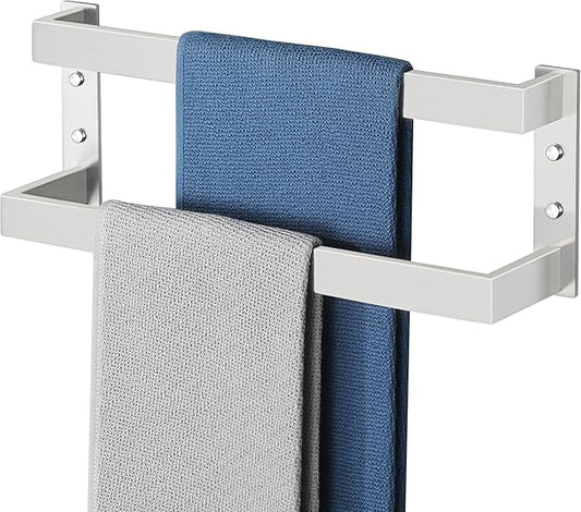 Alise Double-Layer Towel Bar, Brushed Nickel Towel Racks for Bathroom Wall Mounted, Stainless Steel Bathroom Towel Holder, Modern Space Saving Towel Rod, 16"