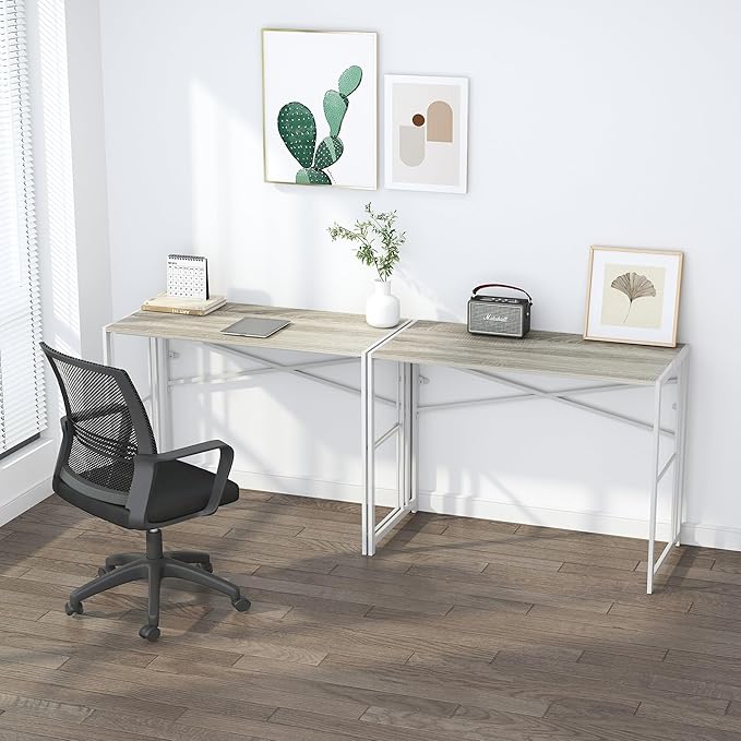 Folding Desk 40 inch Writing Gaming Computer Camping Table, No Assembly Required Home Office Desk, Beige-NeatNest