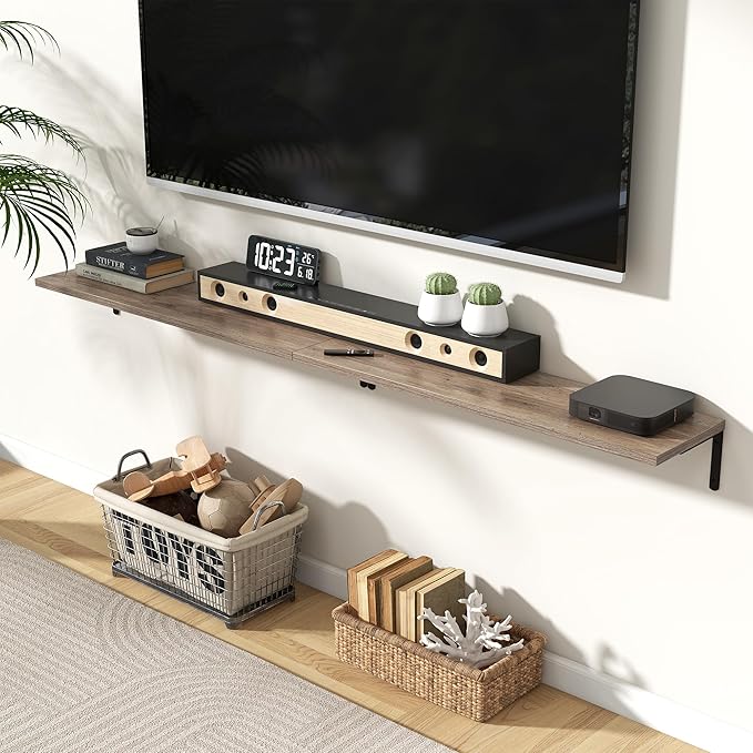 Fun Memories Deep Floating Shelves, 36W x 8D Floating Shelves Set of 2, Wall Mounted Shelf with Metal Brackets, Rustic Wood Wall Shelf for Bathroom, Kitchen and Living Room, Grey-NeatNest