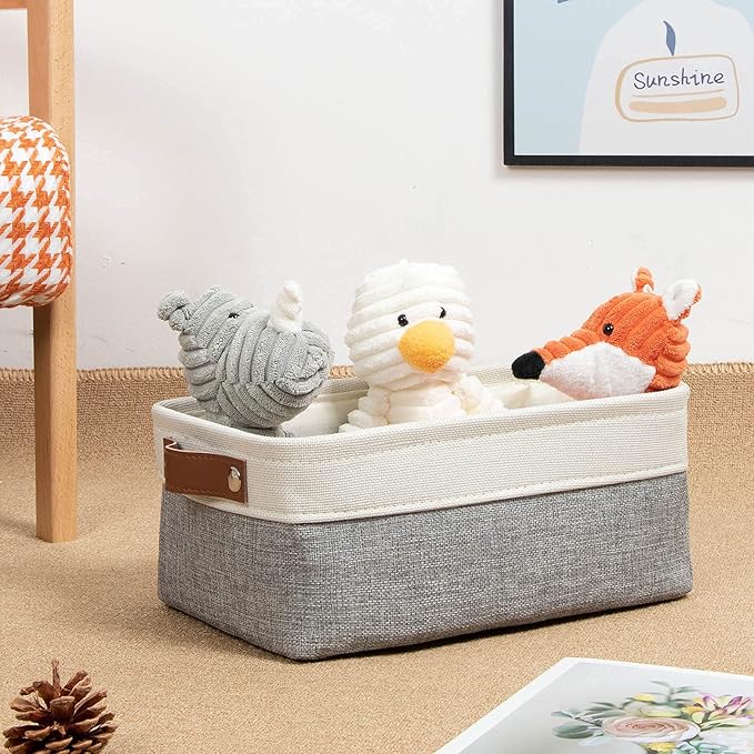 DULLEMELO Small Collapsible Fabric Basket for Organizing, Shelves, Closets, Laundry, Nursery, Decorative Gift Basket (White & Gray)-NeatNest