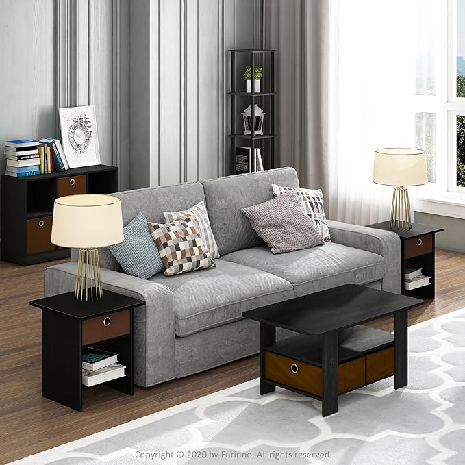 Furinno Dario End Table / Side Table / Night Stand / Bedside Table with Bin Drawer, 1-Pack, Americano/Medium Brown