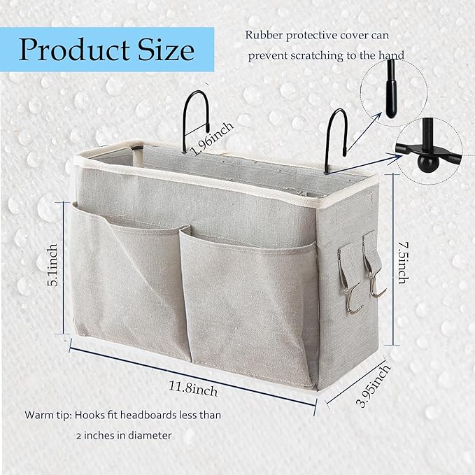 2-Pack Bedside Caddy, Bedside Hanging Storage Organizer for College Dorm Beds, Bunk Beds and Hospital Beds Rails, The Hanging Basket Can be Placed Magazine, Books, Phones,kettle, Glasses (Grey)-NeatNest