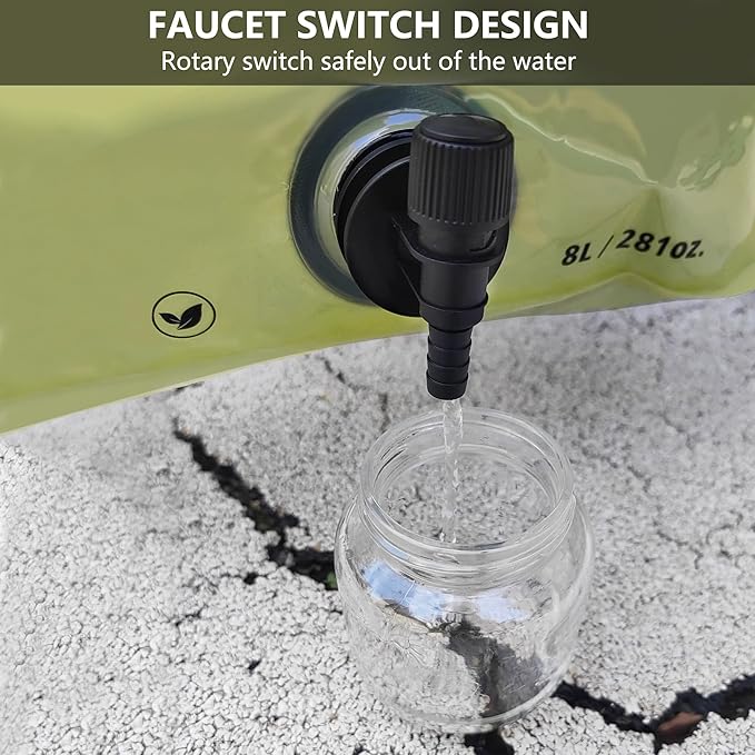 Collapsible 8L Water Storage Bag, BPA-Free Portable Folding Water Jug with Adjustable Faucet, Leakproof Emergency Water Bag for Camping, Hiking, Riding, Outdoor Sport (GREEN, 2)-NeatNest