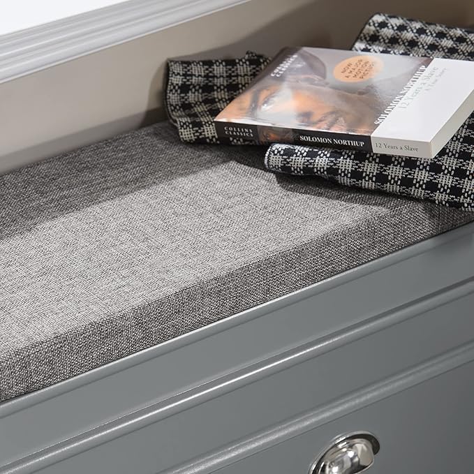 Haotian Grey Hallway Shoe Bench, Narrow Shoe Rack with Adjustable Shelf, Small Shoe Cabinet with 1 Flip-Drawer and Seat Cushion, FSR82-K-HG-NeatNest