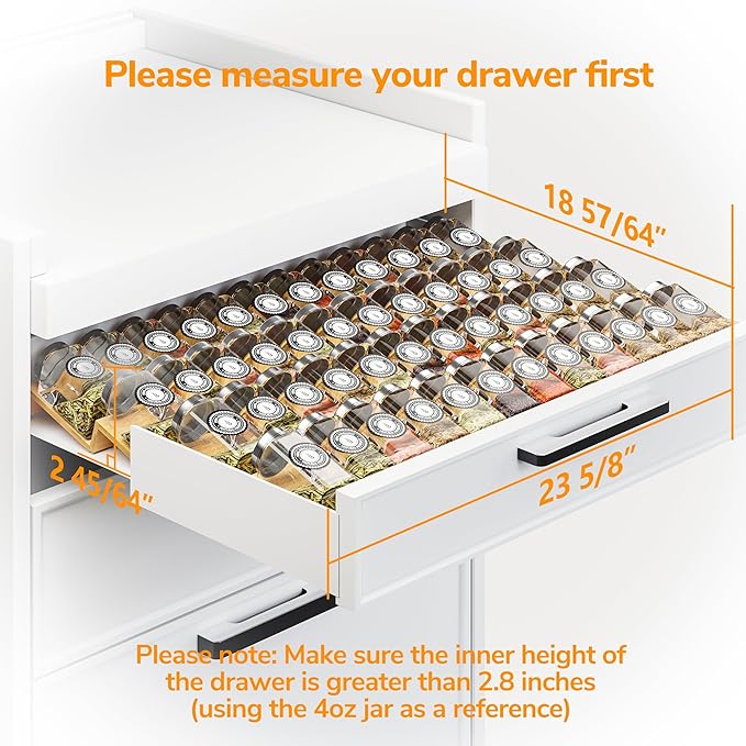 AMBIRD Bamboo Spice Drawer Organizer with Non-slip Mat,4 Tier - 2 Set Jar Spice Rack Tray From 12''to 24'',Hold up 48 Jars Seasoning Organizer for Kitchen,Cabinet,Drawers,Countertop-NeatNest