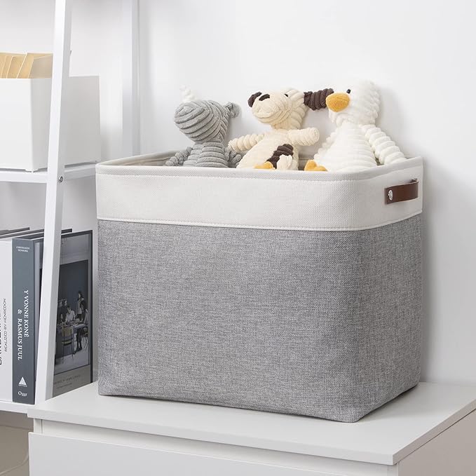 DULLEMELO Large Storage Baskets with Handles, Fabric Storage Bins for Organizing Clothes Toys Books, Canvas Storage Bin for Office Bedroom Closet Nursery Laundry Storage (White&Gray)-NeatNest