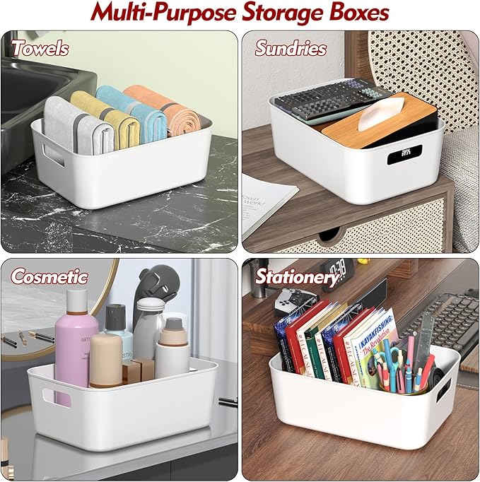 12 Packs Plastic Pantry Organizing Bins, Cupboard Organization Box, White