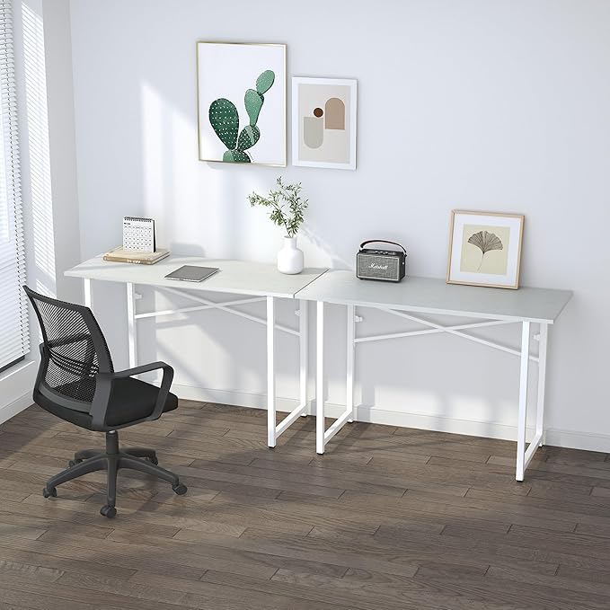 Folding Desk 47 inch No Assembly Required Home Office Table, Writing Gaming Computer Camping Desk, White-NeatNest