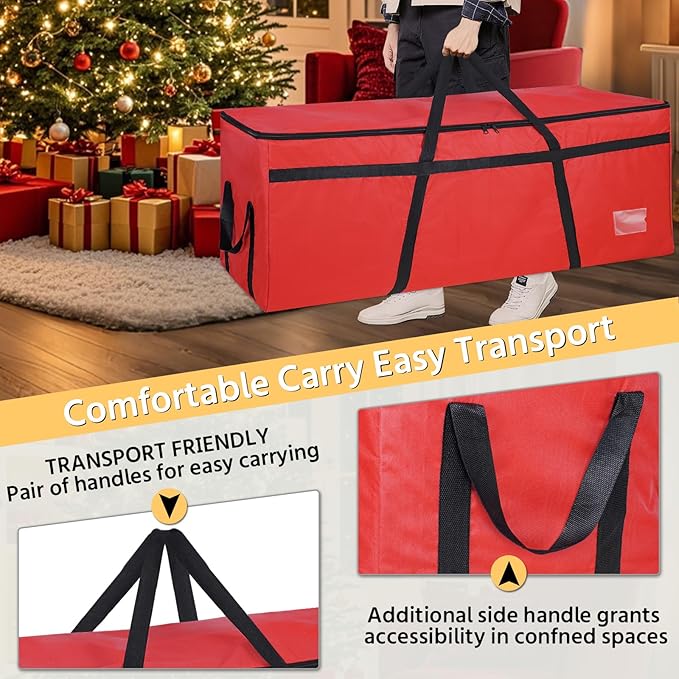 9 ft Christmas Tree Storage Bag, Heavy Duty Christmas Tree Bag with Reinforced Handles and Dual Zippers Wide Opening, Large Capacity fits for Artificial Christmas Tree (Red, 9 ft)-NeatNest