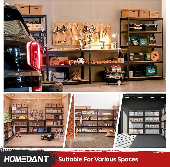 HOMEDANT 5 Tier Laminated Boltless Heavy Duty Garage Storage Adjustable Wide Size Metal Shelving Unit Utility Rack Shelves Organization Multipurpose Shelf Shed Warehouse 47.7"W x 18.2"D x 71.3"H 2Pack-NeatNest