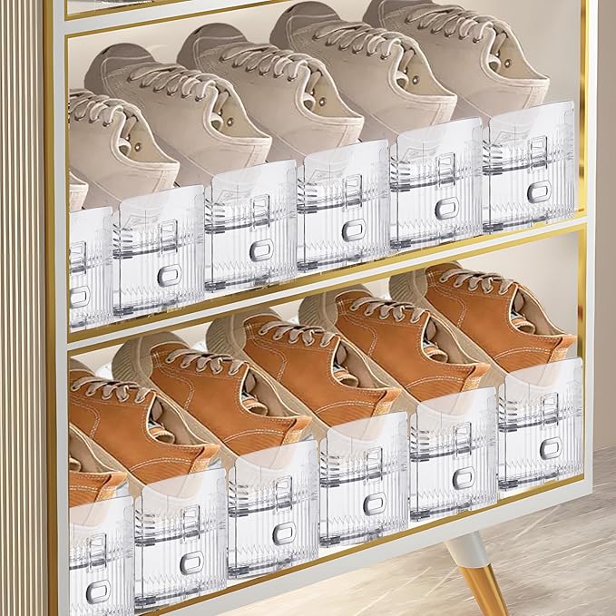 10 PACK Transparent Shoe Stacker,Shoe Slots Organizer for Closet, Shoe Display Space Saver,Adjustable Shoe Rack Organizer Holder for High Heels,Sneakers(Transparent)-NeatNest