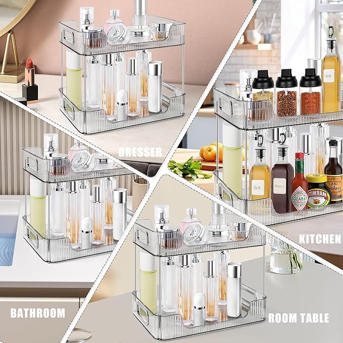2-Tier Bathroom Counter Organizer Countertop Storage, Dresser Organizer Vanity Tray for Makeup, Perfume Organizer Cosmetics Skincare Shelf - Grey-NeatNest