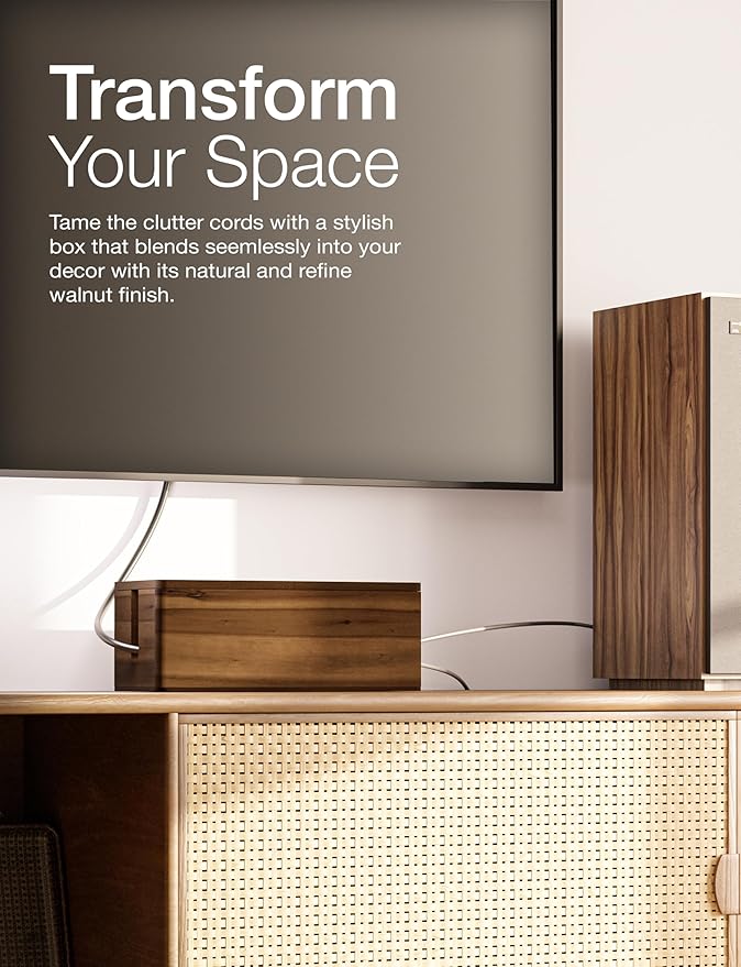 Acacia Wood Large Cable Management Box Round Edge - 16" L Wooden Power Strip Box, Surge Protector Box - Cable Hider Box for Office, Living Room - 2 Open Slots, Magnetic Lid (Walnut Color)
