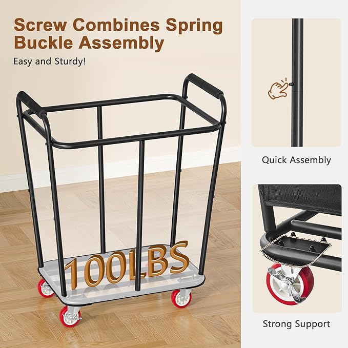Hoctieon Large Laundry Cart with Wheels, 300L Heavy Duty Laundry Basket Organizer, Rolling Hamper Sorter for Clothes Storage, Industrial Dirty Clothes Hamper for Home & Hotel, Black-NeatNest