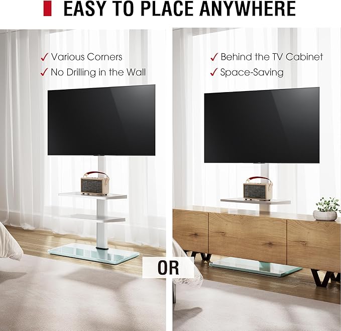 Floor TV Stand with 2 Shelves for 32-65" TVs, Swivel Floor TV Standing Stand with Tilting, 8 Level Height Adjustable Tall Stand for Living Room/Bedroom, Holds up to 88 lbs, MAX VESA 400x400mm-NeatNest