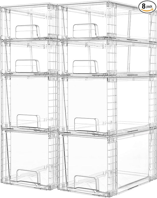 Vtopmart 8 Pack Clear Stackable Storage Drawers,Easy to Assemble Bathroom Organizers and Storage with handles,Plastic Drawers for Kitchen Pantry,Cabinet,Under Sink Organization-NeatNest